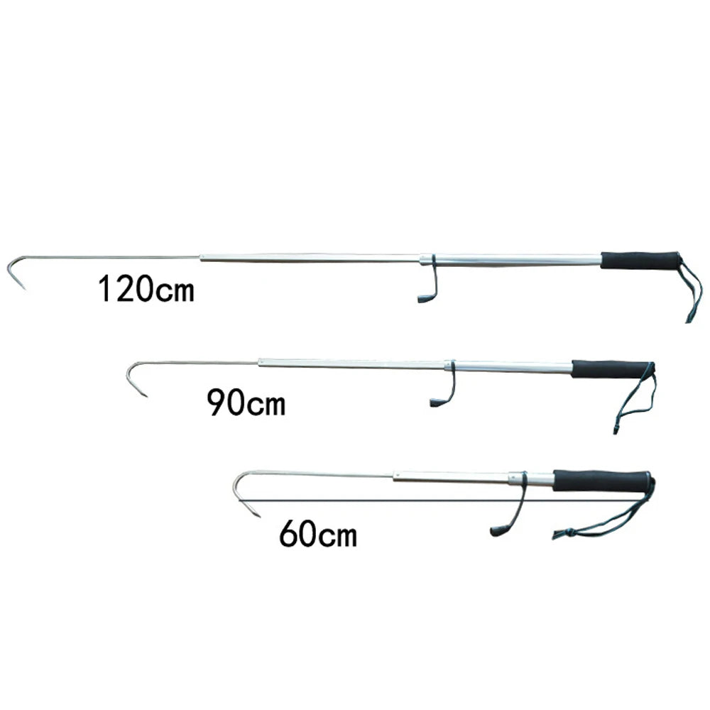 New Ice Fishing Rod Spear Hook Tools Telescopic Retractable Fish Gaff Stainless Steel Portable Sea Boat Fishing Grip Tackle 60cm
