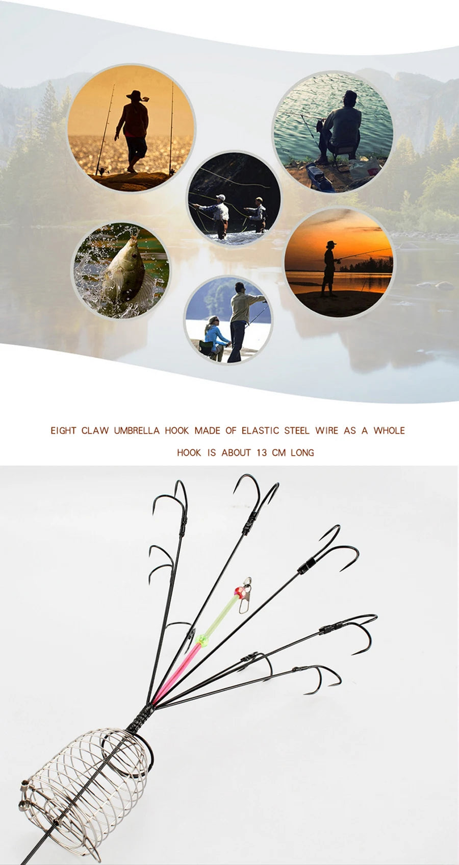 Fishing Accessories 8 Claw 16 Hooks Squid Bait Trap Cage Fishing Lure Cages Octopus Hook Trap Basket Fishing Gear Tools Tackle