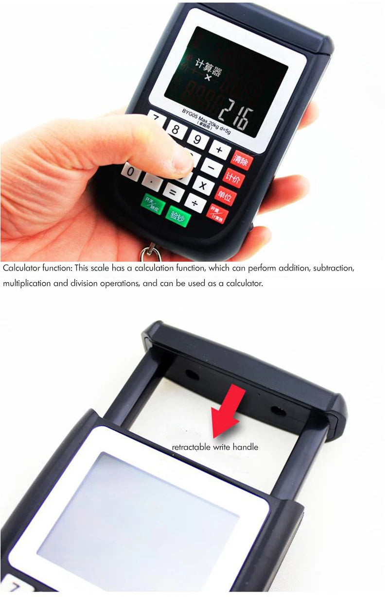 Fish Scale, Backlit LCD Display 20kg Fishing Scale with Calculator, UV Light, Electronic Balance Digital Hanging Hook Scale