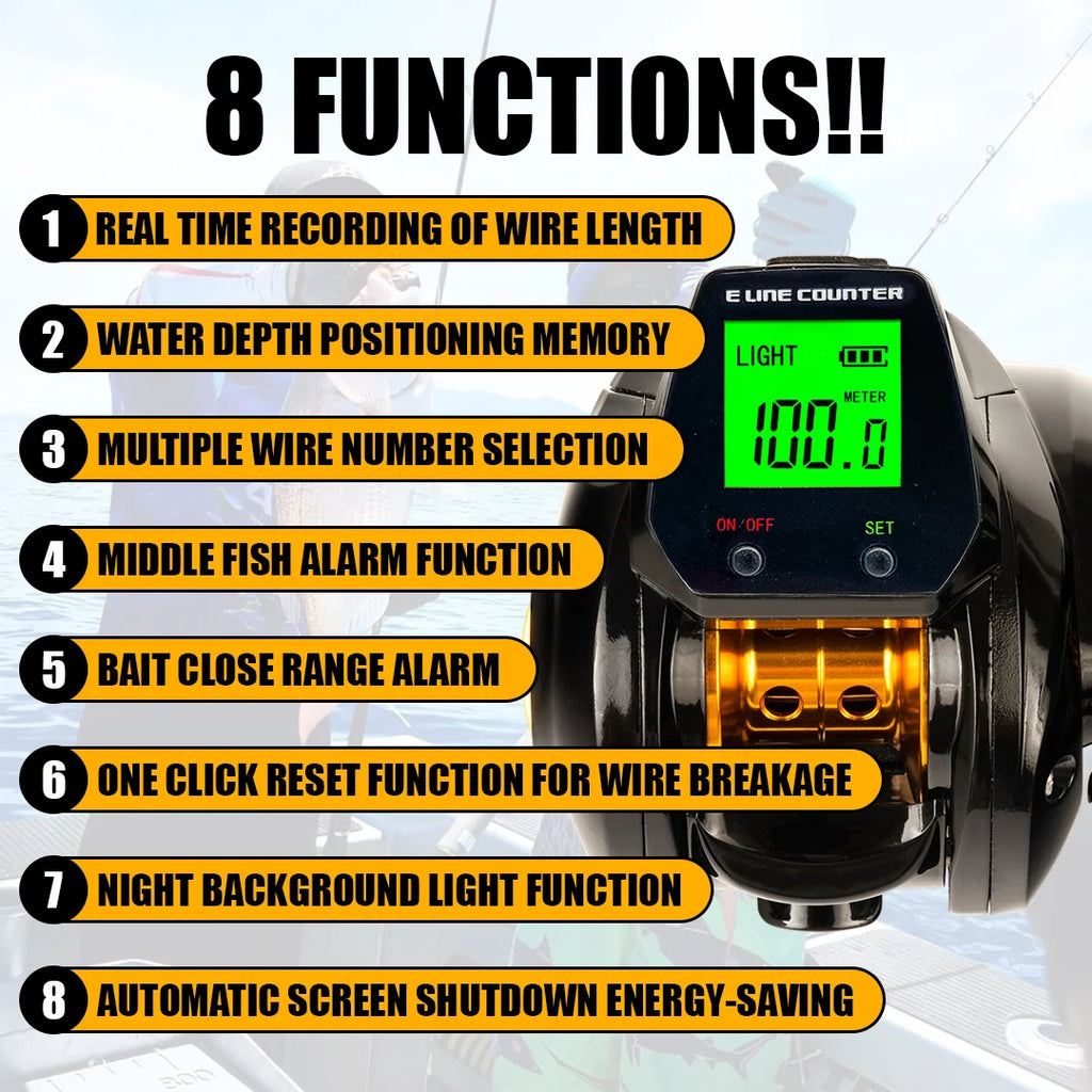 10kg high capacity saltwater fishing wheel large LED screen 7.2:1 high speed gear ratio combined alarm electronic counting reel