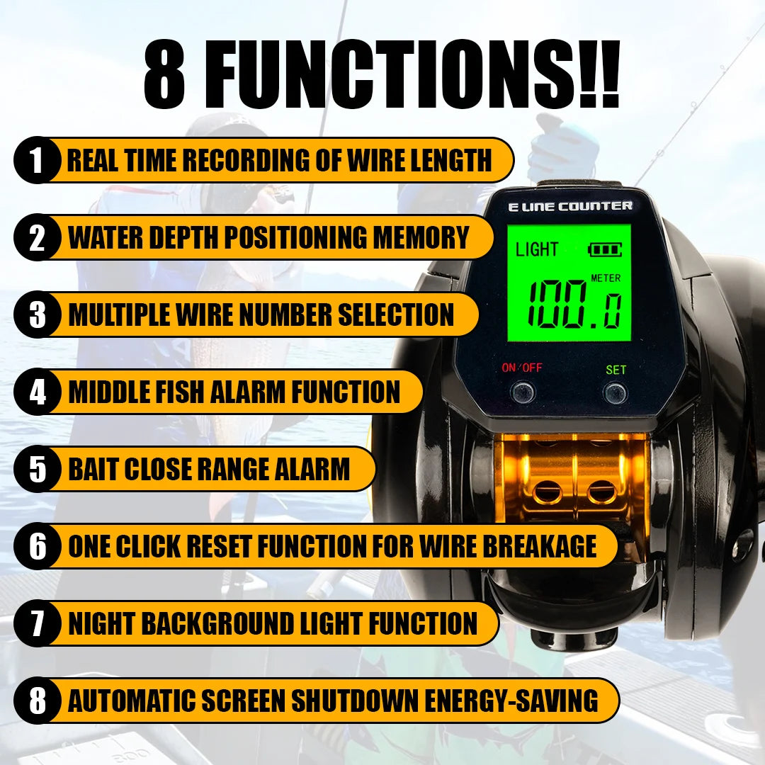 10kg high capacity saltwater fishing wheel large LED screen 7.2:1 high speed gear ratio combined alarm electronic counting reel