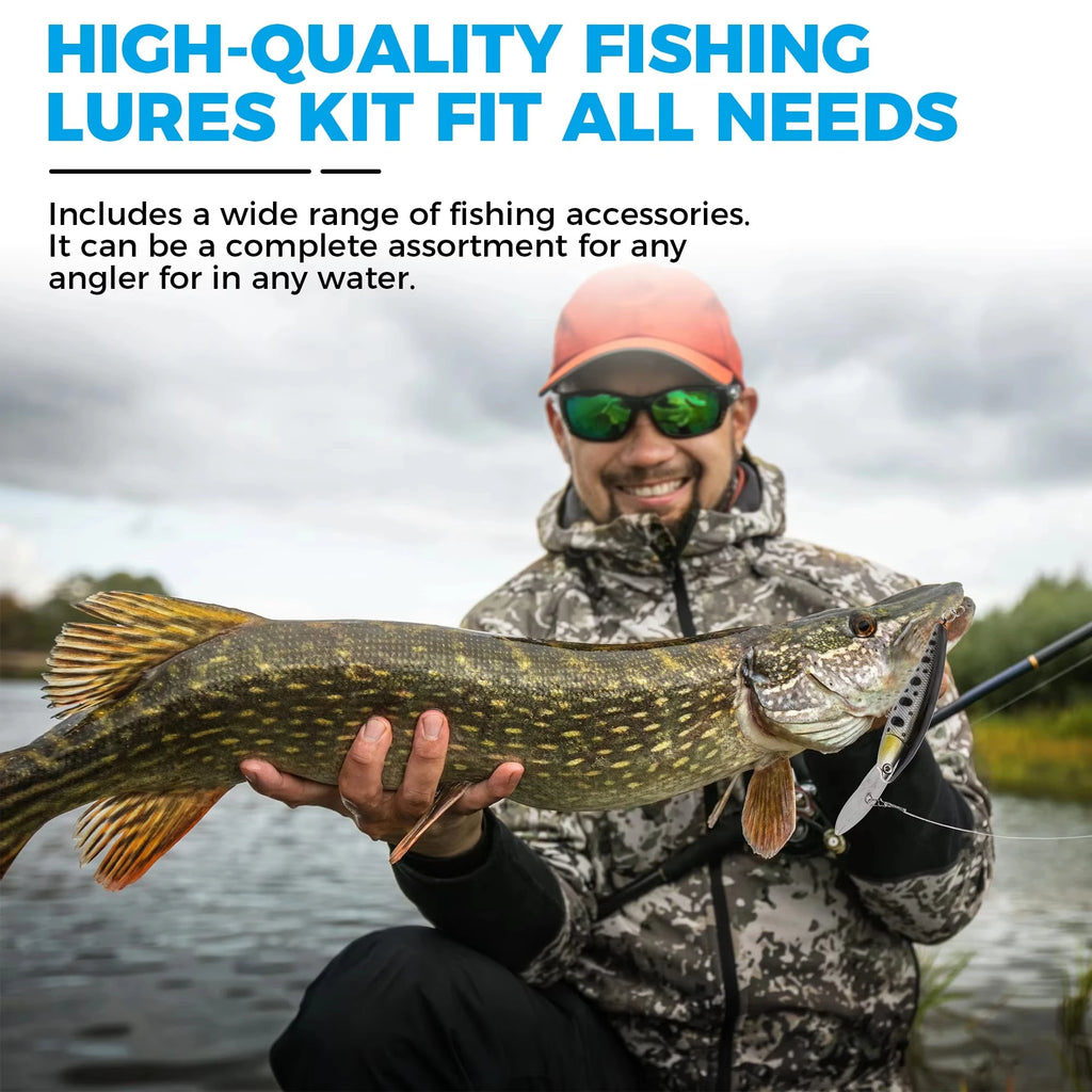302Pcs Baits Fishing Lures Fishing Gear Lures Kit Multi-Lure Fishing Set for Fresh/Deep Water Bass Pesca