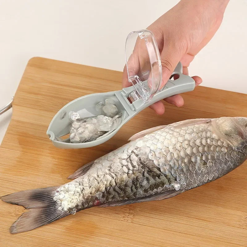 Fish Scales Graters Scraper Fish Cleaning Tool Scraping Scales Device with Cover Home Fishing Cleaning Peeler Kitchen Tool