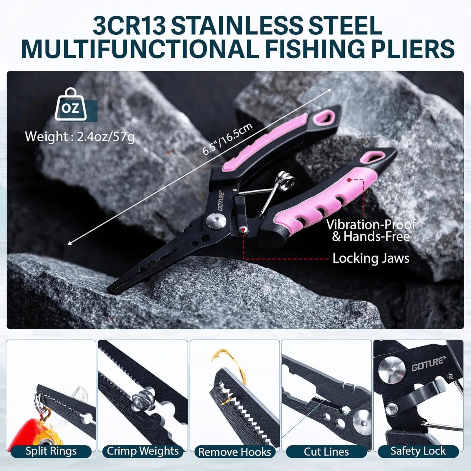 Goture 3Pcs Fishing Tool Kit Fish Lip Gripper + Fishing Pliers + Line Cutter Scissors Set for Anglers Fishing Gear