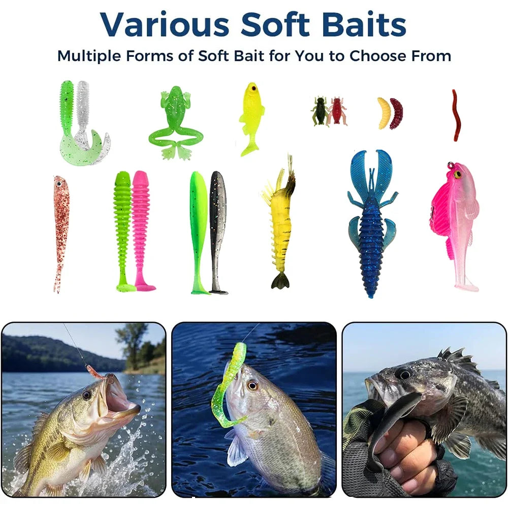 133pcs Fishing Lures Kit Tackle Box Set with Crankbaits Hooks Weights Bass Trout Pike Fishing Gear Gifts for Men