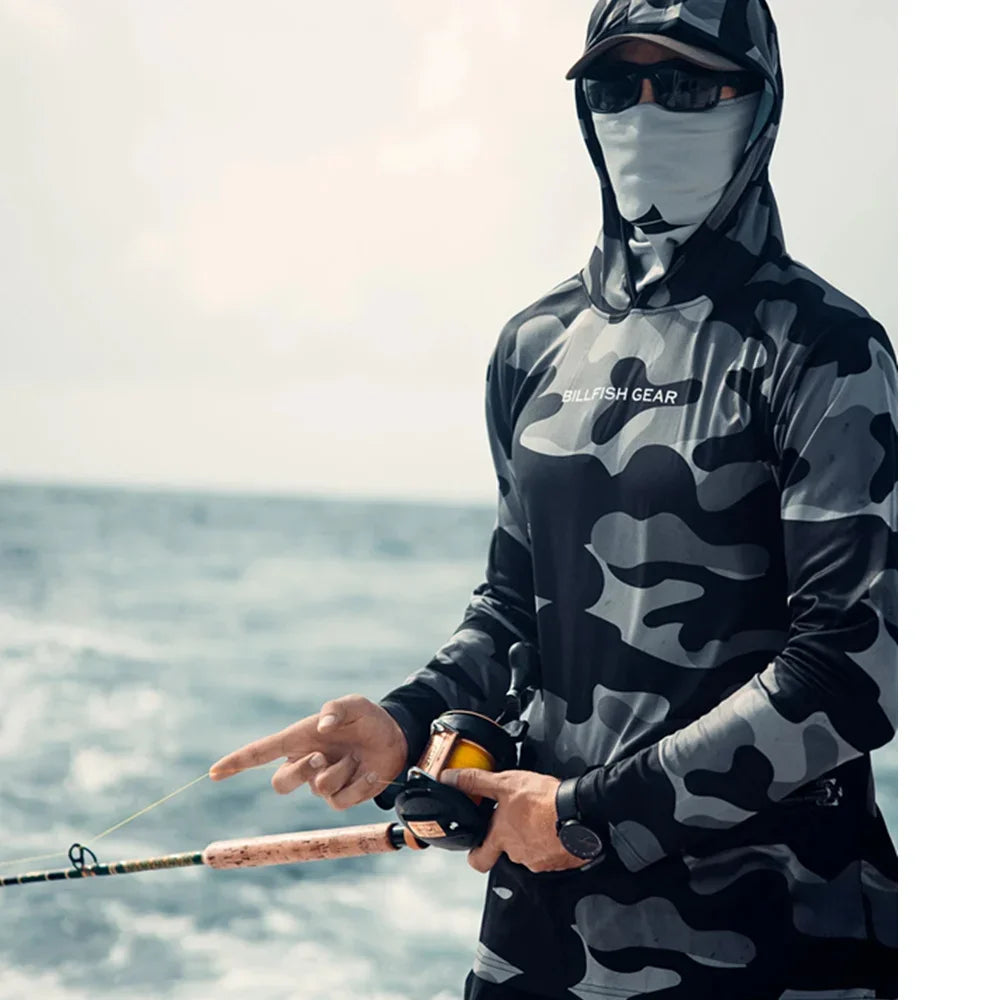 Sailing Gear Men Fishing Hooded Shirts Beach Blusas Para Pesca Fishing Jersey Performance Apparel Camisa De Pesca Uv Manga Longa