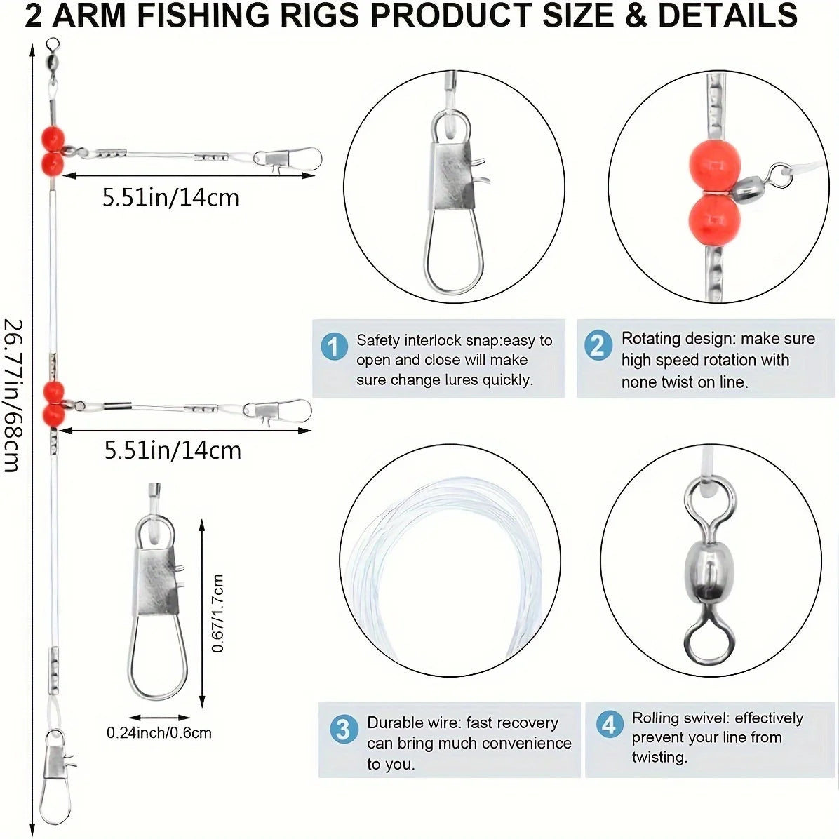 18PCS Fishing Leaders,Saltwater Tackle Rig with Swivels Snap, High-Strength Fishing Wire Gear Equipment for Lures Bait