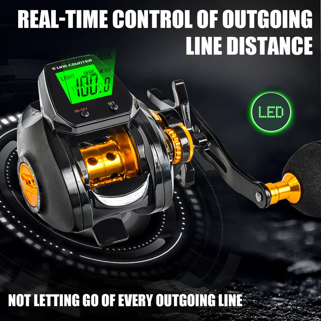 10kg high capacity saltwater fishing wheel large LED screen 7.2:1 high speed gear ratio combined alarm electronic counting reel