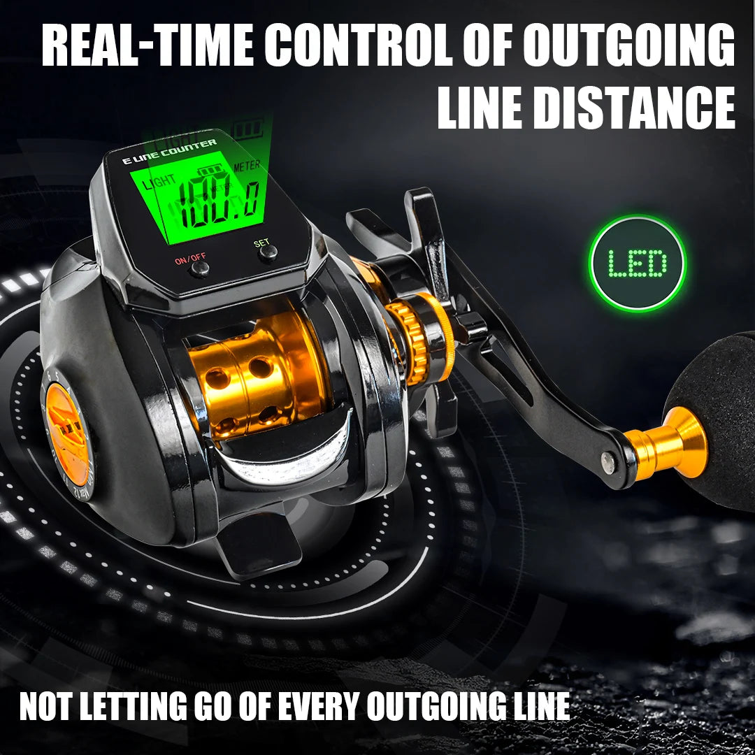 10kg high capacity saltwater fishing wheel large LED screen 7.2:1 high speed gear ratio combined alarm electronic counting reel