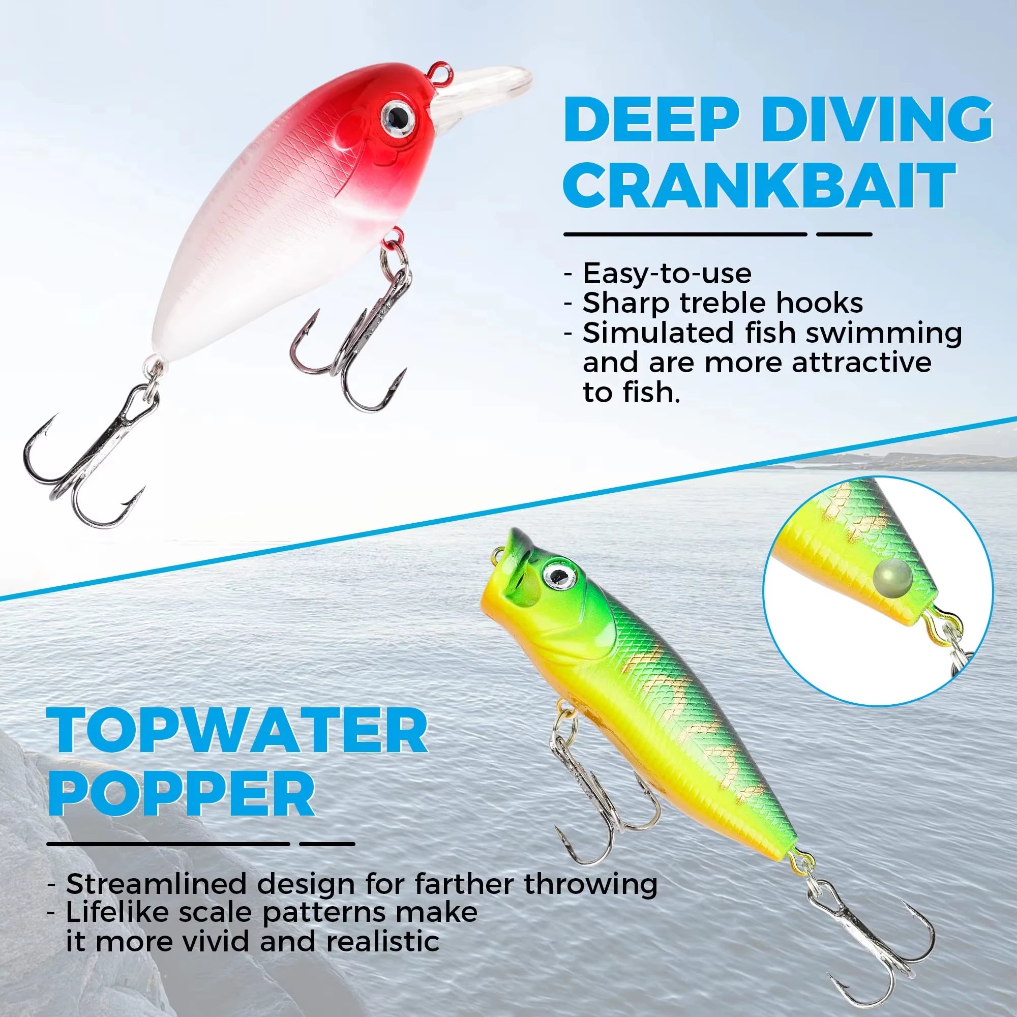 302Pcs Baits Fishing Lures Fishing Gear Lures Kit Multi-Lure Fishing Set for Fresh/Deep Water Bass Pesca