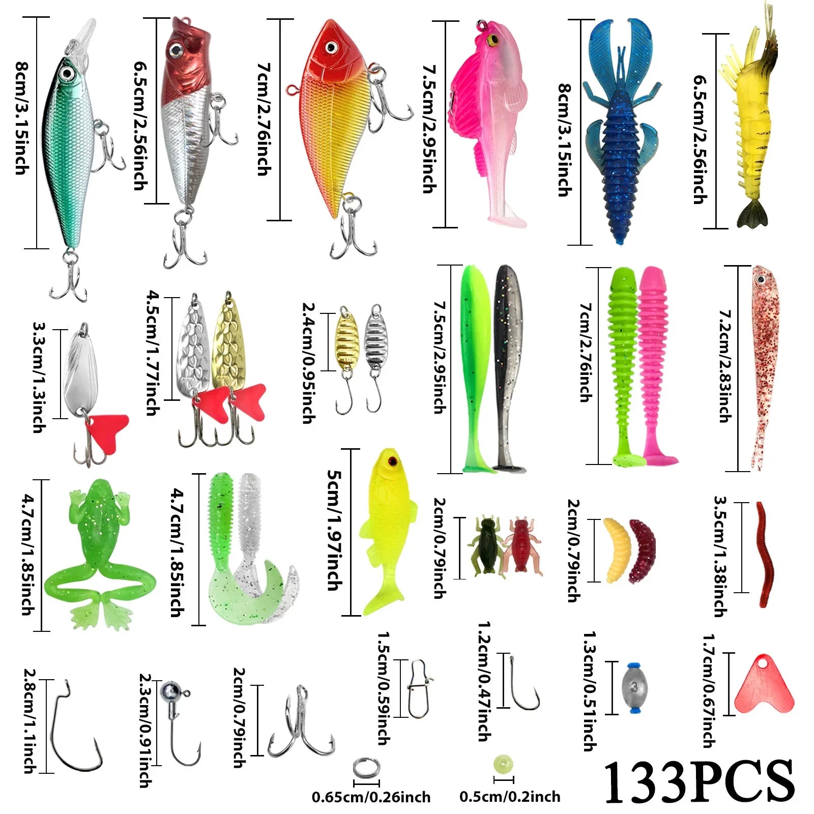 133pcs Fishing Lures Kit Tackle Box Set with Crankbaits Hooks Weights Bass Trout Pike Fishing Gear Gifts for Men