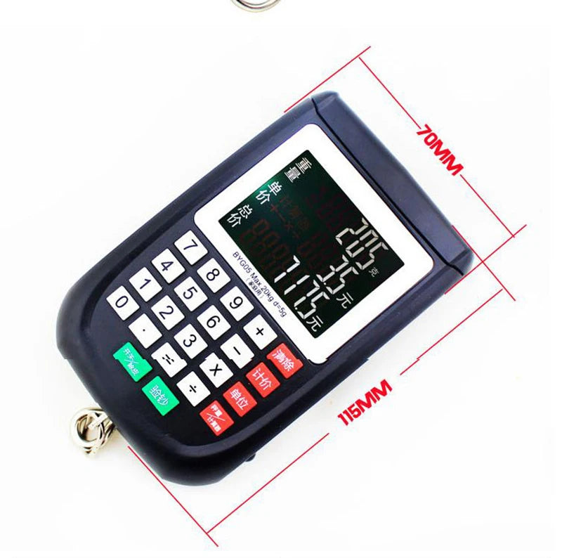 Fish Scale, Backlit LCD Display 20kg Fishing Scale with Calculator, UV Light, Electronic Balance Digital Hanging Hook Scale
