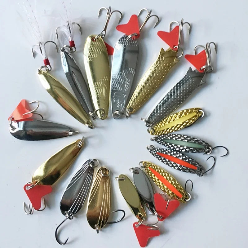 Fishing Lure Kit 16 Pcs Sets Trolling Jigging Lure Metal Spoon For Bass Pike Crank Tackle Accessories With Box Wobblers Kit