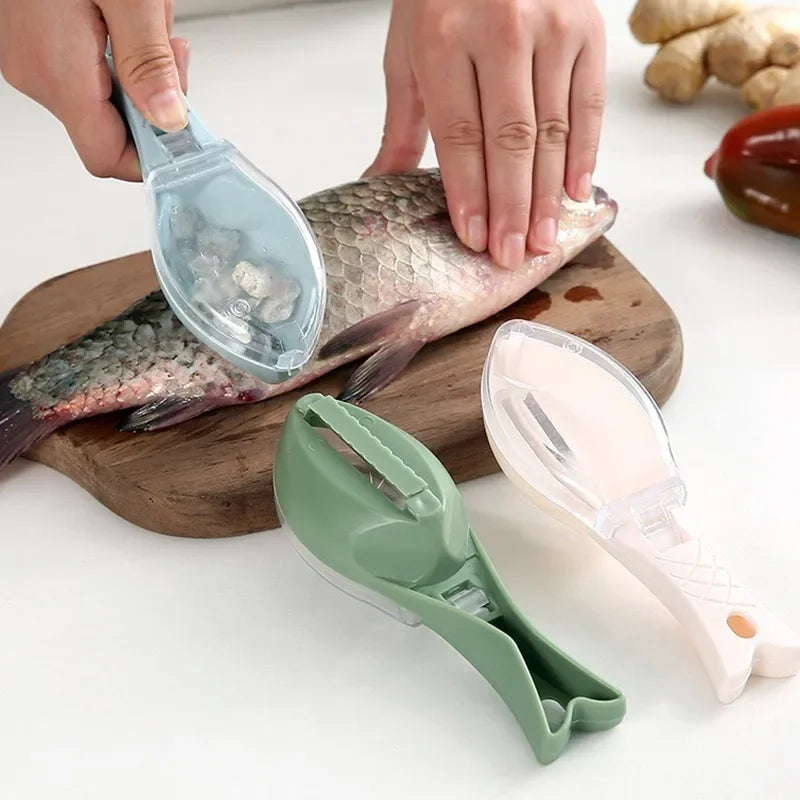 Fish Scales Graters Scraper Fish Cleaning Tool Scraping Scales Device with Cover Home Fishing Cleaning Peeler Kitchen Tool