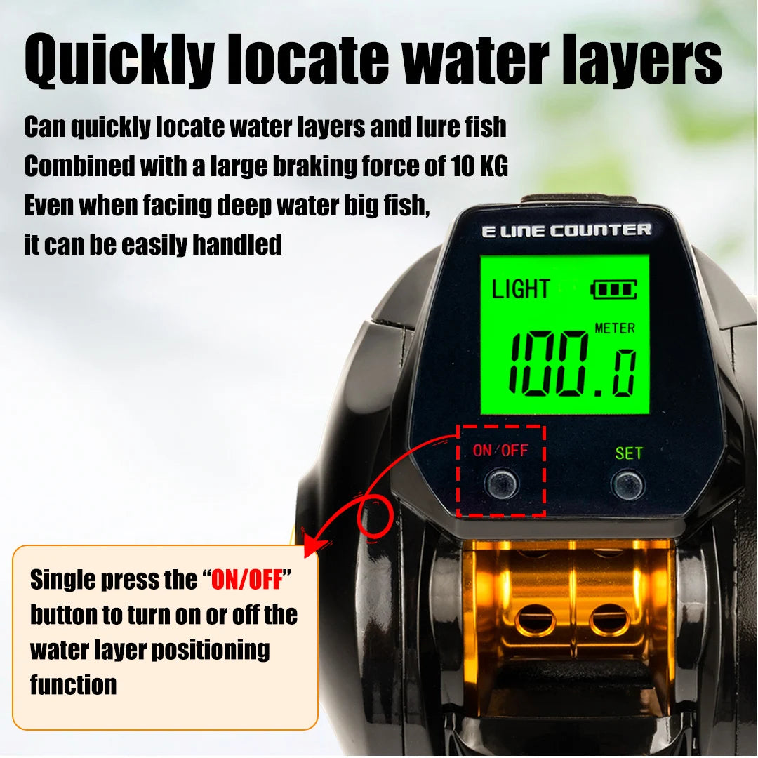 10kg high capacity saltwater fishing wheel large LED screen 7.2:1 high speed gear ratio combined alarm electronic counting reel