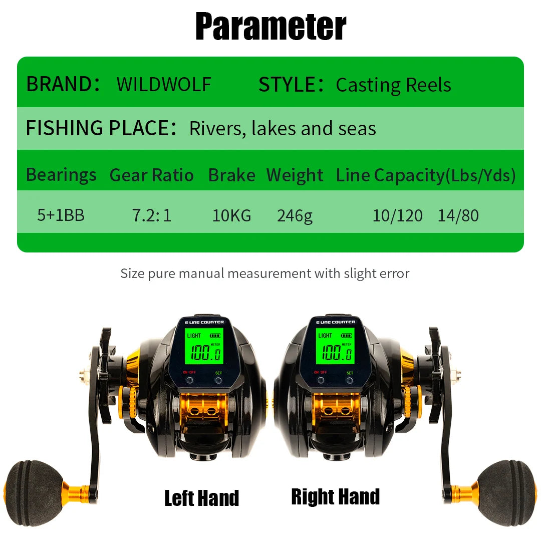 10kg high capacity saltwater fishing wheel large LED screen 7.2:1 high speed gear ratio combined alarm electronic counting reel