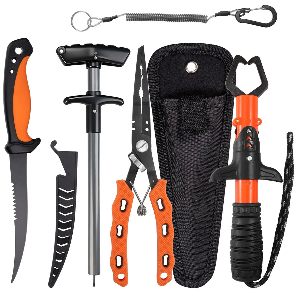 Lure Fishing Gear Equipment: Fish Gripper, Split Ring Fishing Pliers, Pliers Sheath, Retention Rope, Fishing Tackle Stuff Kit