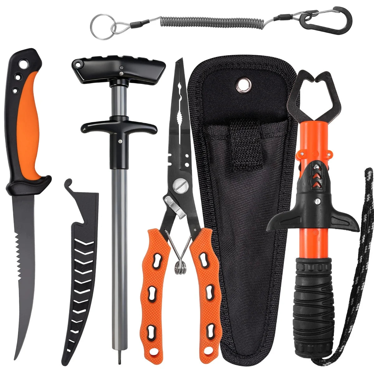 Lure Fishing Gear Equipment: Fish Gripper, Split Ring Fishing Pliers, Pliers Sheath, Retention Rope, Fishing Tackle Stuff Kit