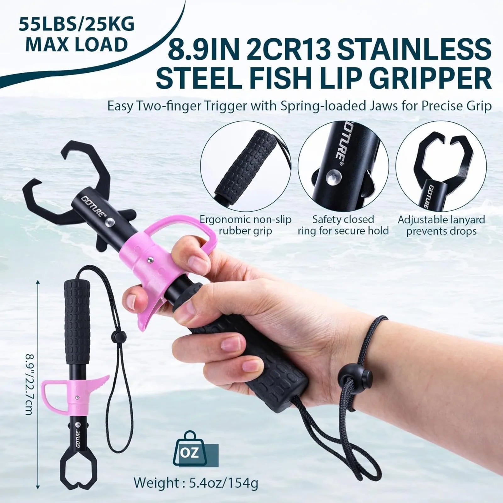Goture 3Pcs Fishing Tool Kit Fish Lip Gripper + Fishing Pliers + Line Cutter Scissors Set for Anglers Fishing Gear