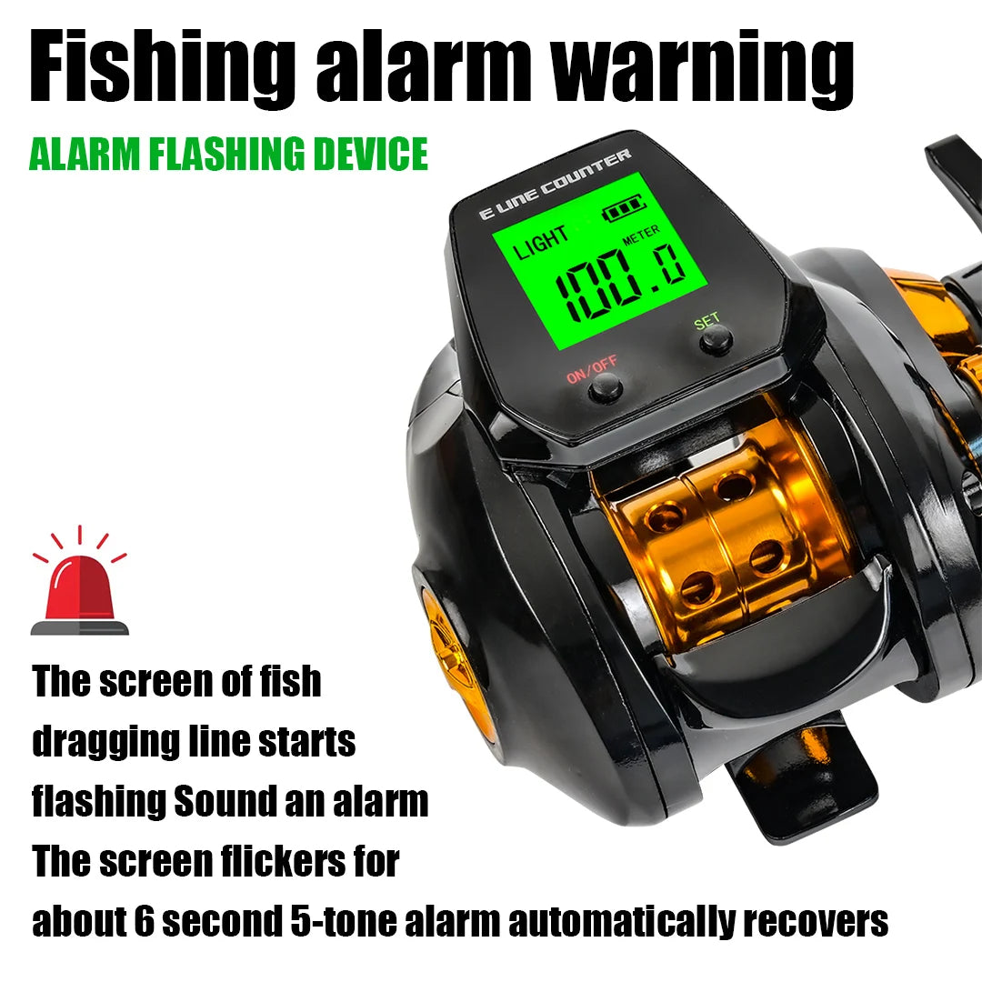 10kg high capacity saltwater fishing wheel large LED screen 7.2:1 high speed gear ratio combined alarm electronic counting reel