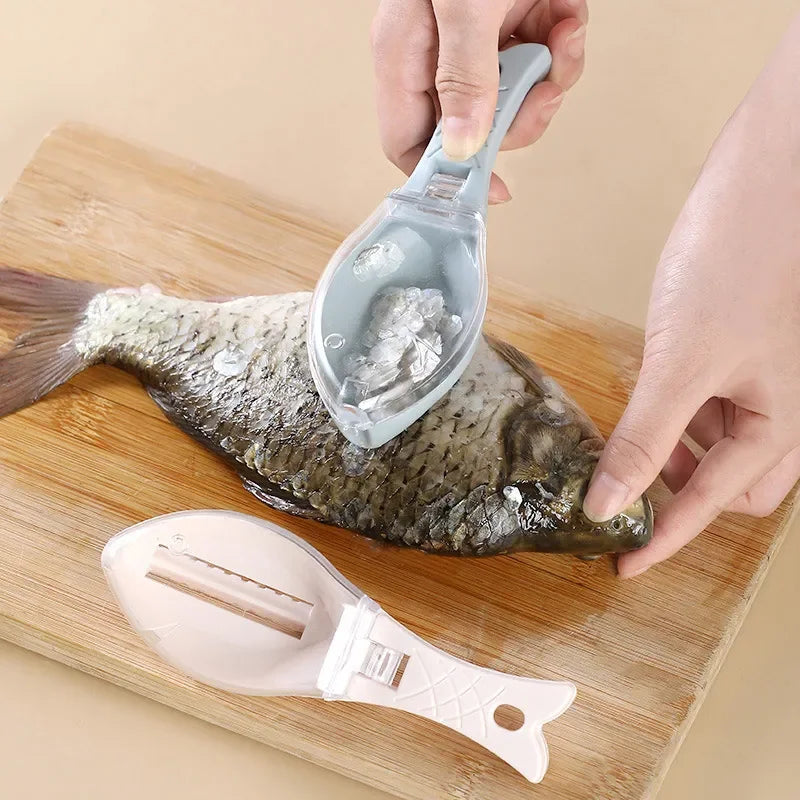 Fish Scales Graters Scraper Fish Cleaning Tool Scraping Scales Device with Cover Home Fishing Cleaning Peeler Kitchen Tool