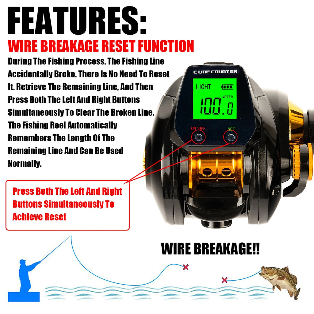10kg high capacity saltwater fishing wheel large LED screen 7.2:1 high speed gear ratio combined alarm electronic counting reel