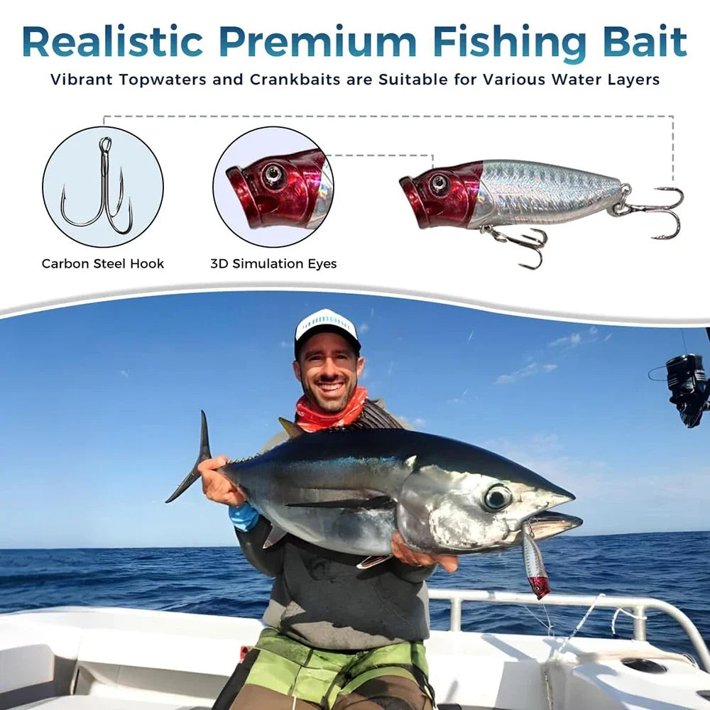 133pcs Fishing Lures Kit Tackle Box Set with Crankbaits Hooks Weights Bass Trout Pike Fishing Gear Gifts for Men