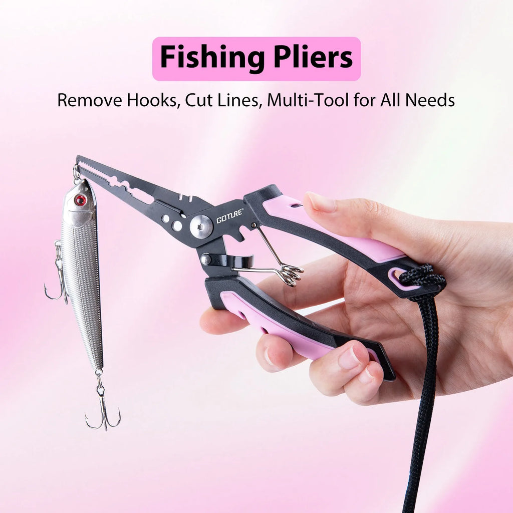 Goture 3Pcs Fishing Tool Kit Fish Lip Gripper + Fishing Pliers + Line Cutter Scissors Set for Anglers Fishing Gear