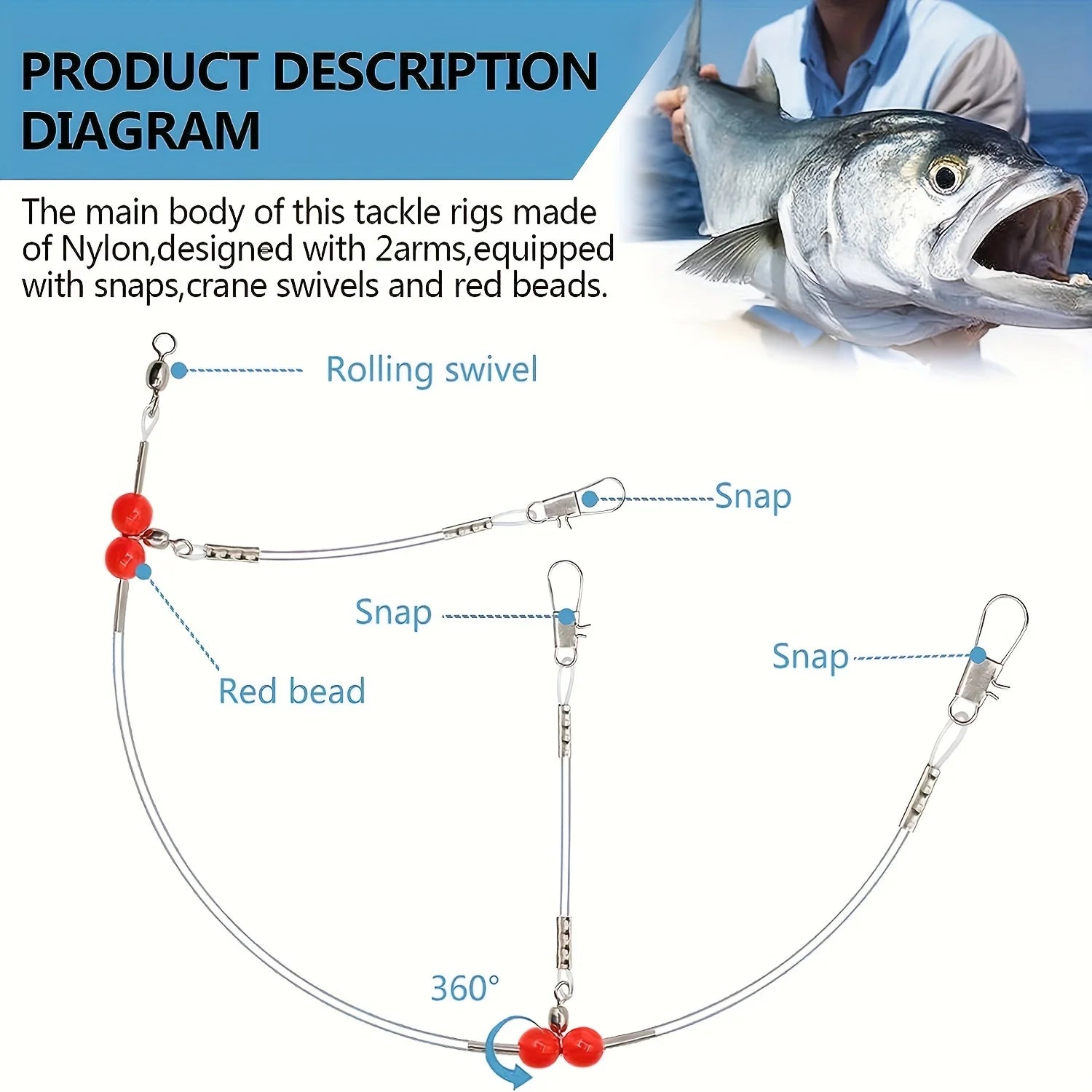 18PCS Fishing Leaders,Saltwater Tackle Rig with Swivels Snap, High-Strength Fishing Wire Gear Equipment for Lures Bait