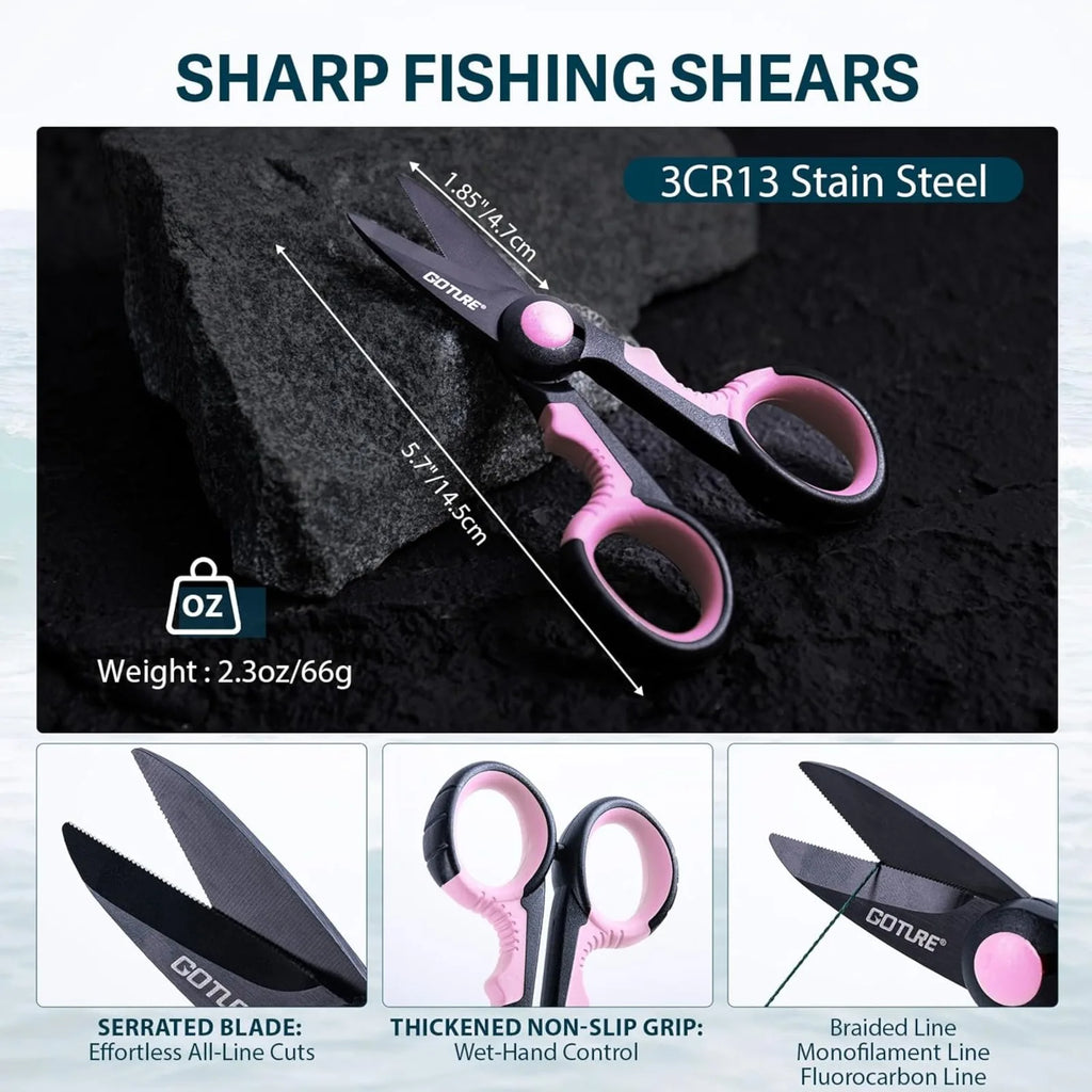 Goture 3Pcs Fishing Tool Kit Fish Lip Gripper + Fishing Pliers + Line Cutter Scissors Set for Anglers Fishing Gear