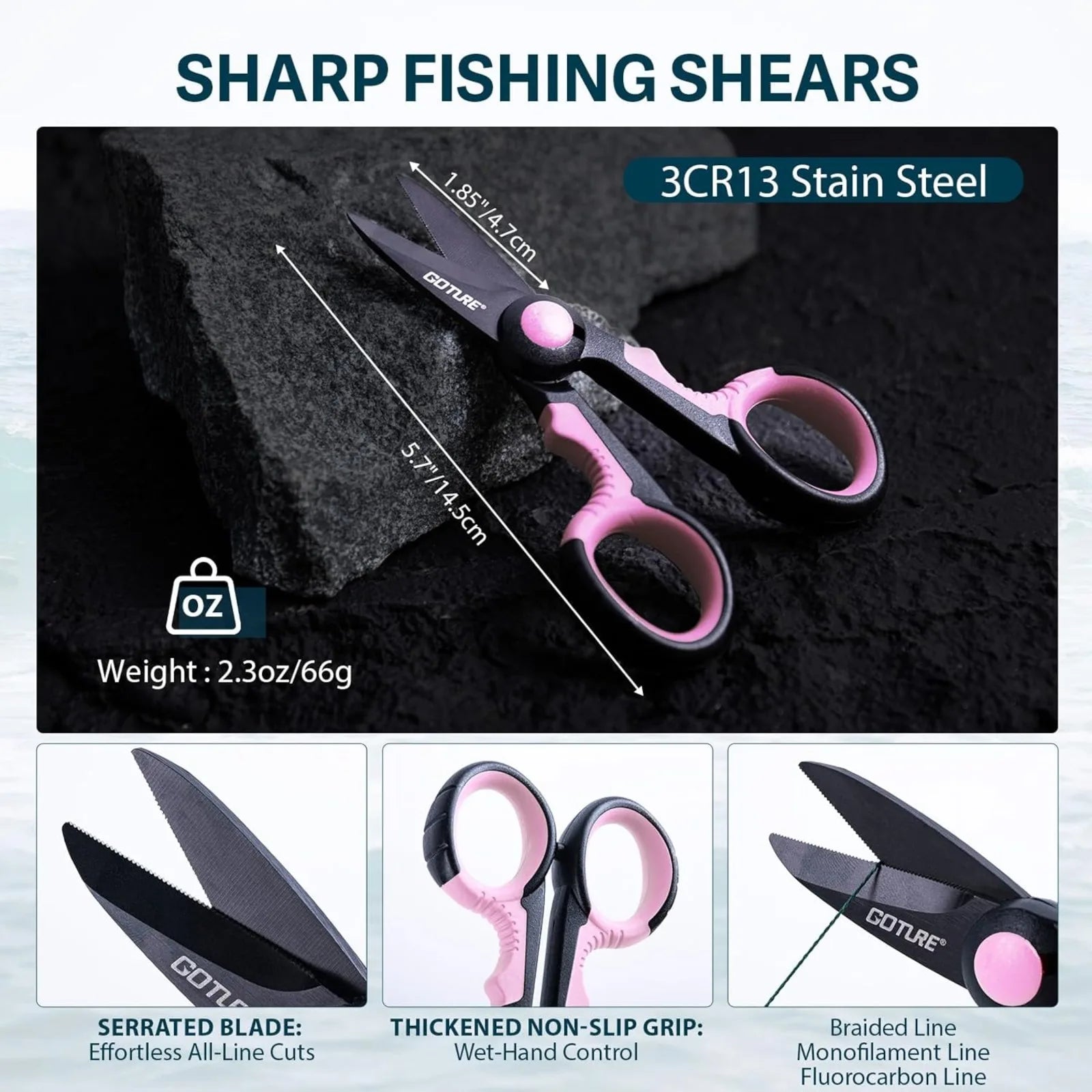 Goture 3Pcs Fishing Tool Kit Fish Lip Gripper + Fishing Pliers + Line Cutter Scissors Set for Anglers Fishing Gear