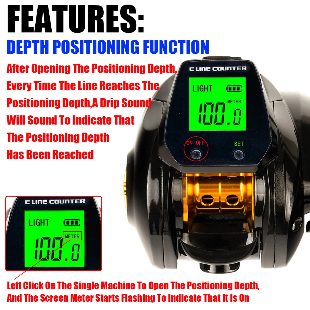 10kg high capacity saltwater fishing wheel large LED screen 7.2:1 high speed gear ratio combined alarm electronic counting reel