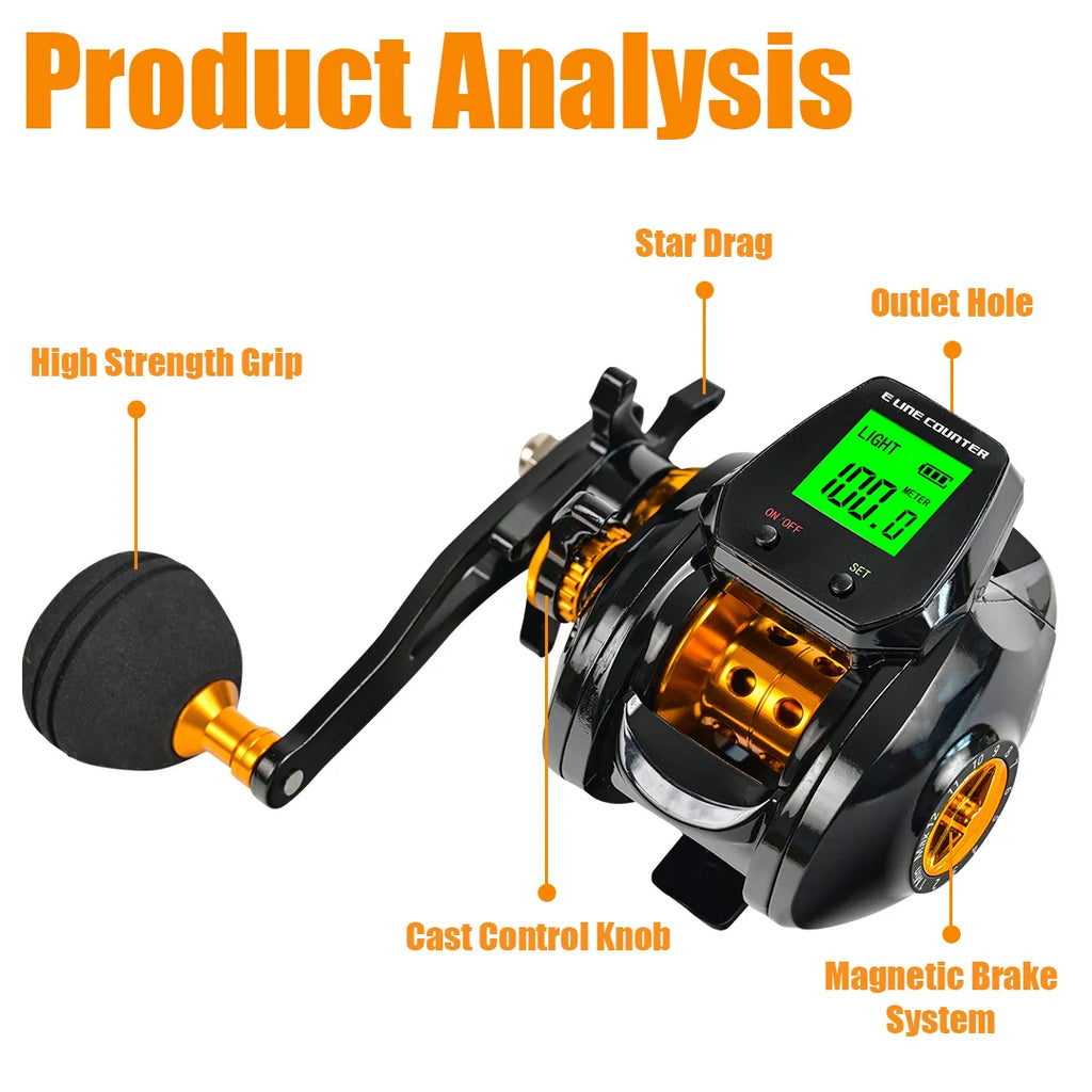 10kg high capacity saltwater fishing wheel large LED screen 7.2:1 high speed gear ratio combined alarm electronic counting reel